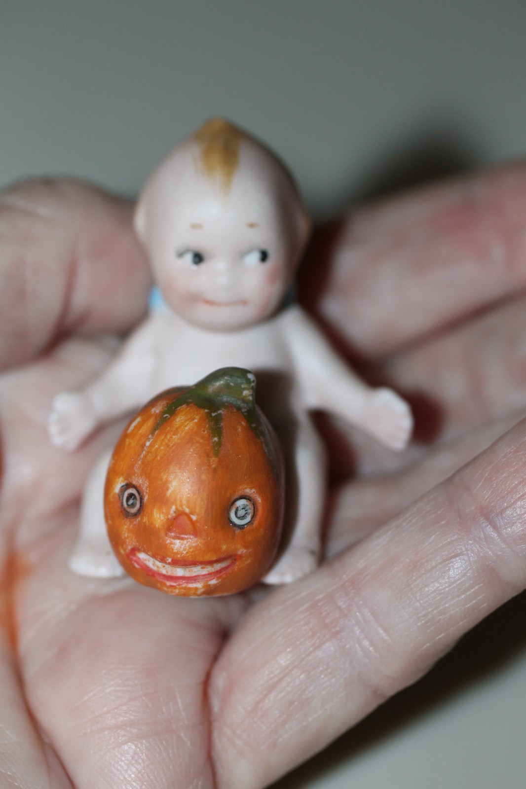 Antique Halloween Miniature Bisque Kewpie Doll With Jack O Lantern RARE Antique Halloween Miniature Bisque Kewpie Doll With Jack O Lantern RARE