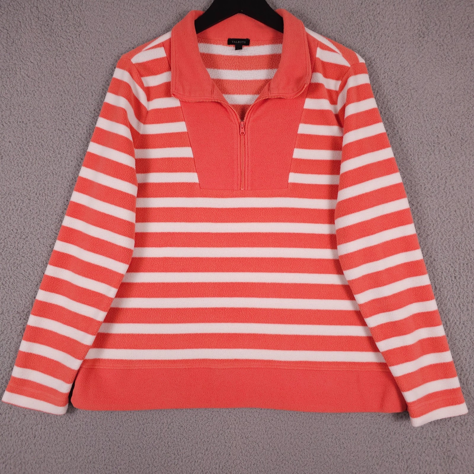 Talbots Pullover Womens Large Coral White Harbor Stripe 1/2 Zip Microfleece Top