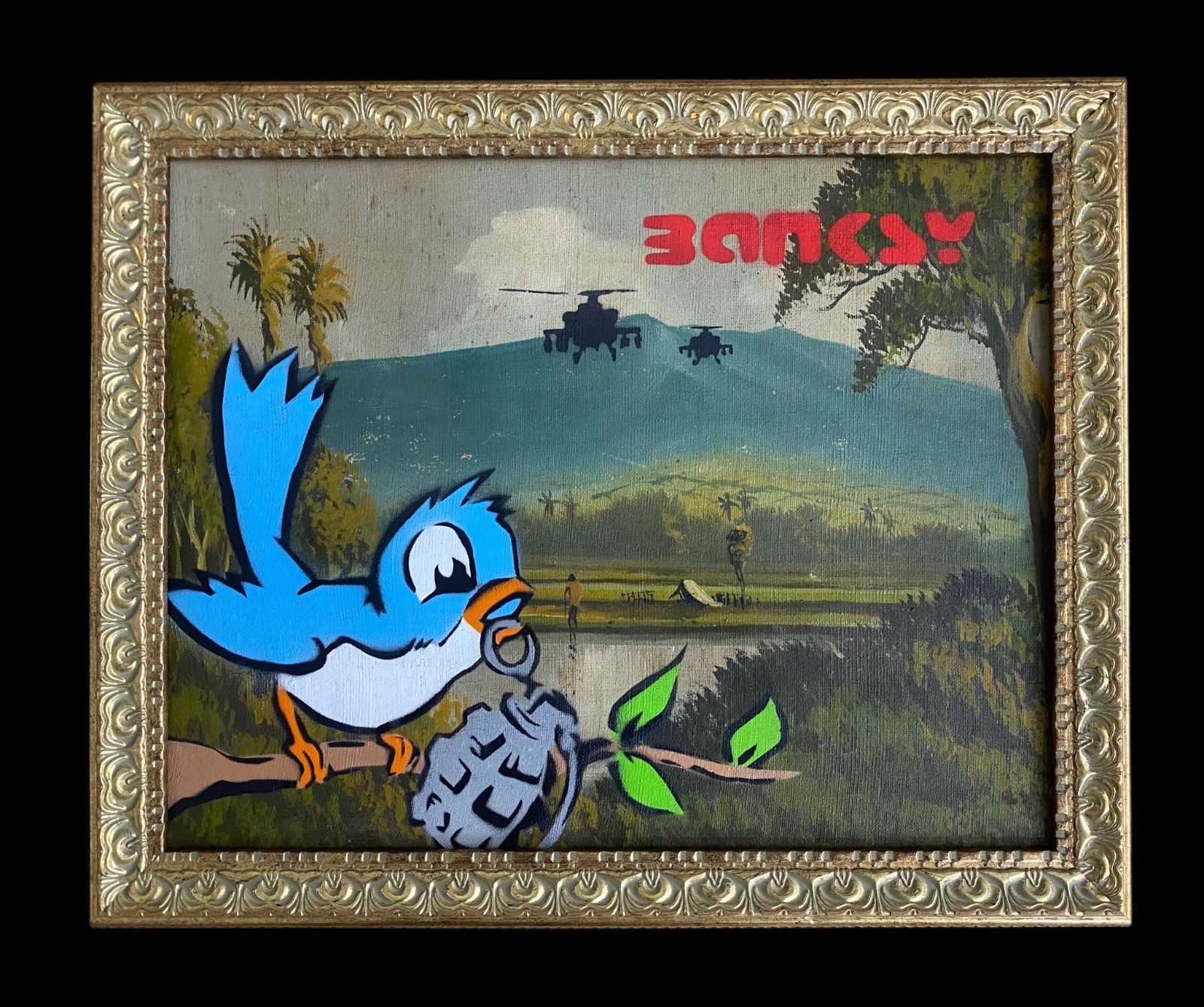 Large Banksy 2015 Rare stencil Painting Dismaland Framed
