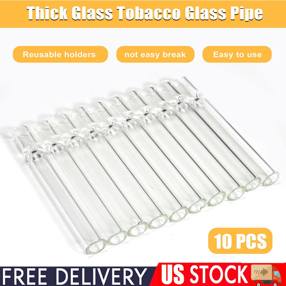 10 Pack Thick Glass Tobacco Glass Pipes Reusable Smoking Tube Pipes Set 105mm