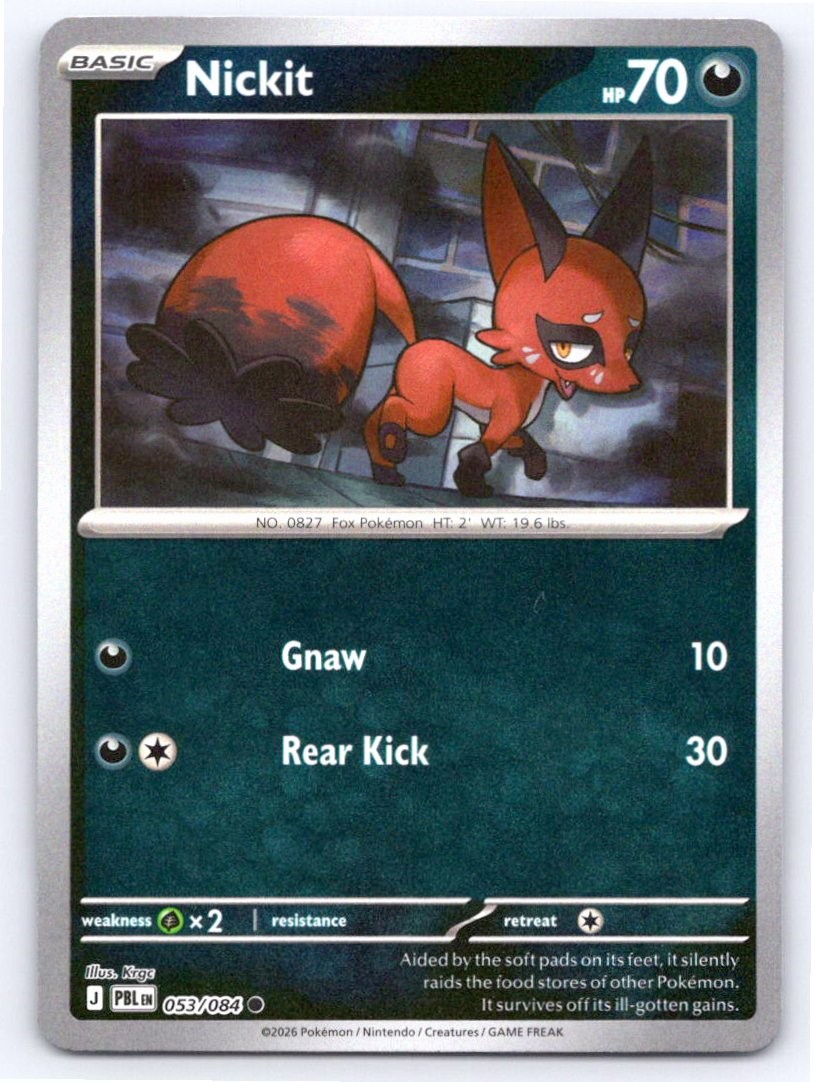 2026 POKEMON NICKIT PITCH BLACK 053/084 REVERSE HOLO C NM A83308 FREE S&H 2026 POKEMON NICKIT PITCH BLACK 053/084 REVERSE HOLO C NM A83308 FREE S&H