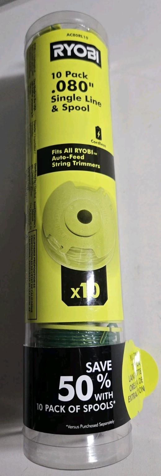 Ryobi AC80RL10 (10 pack) .080” Single Line & Spool, Pre-Wound Replacement