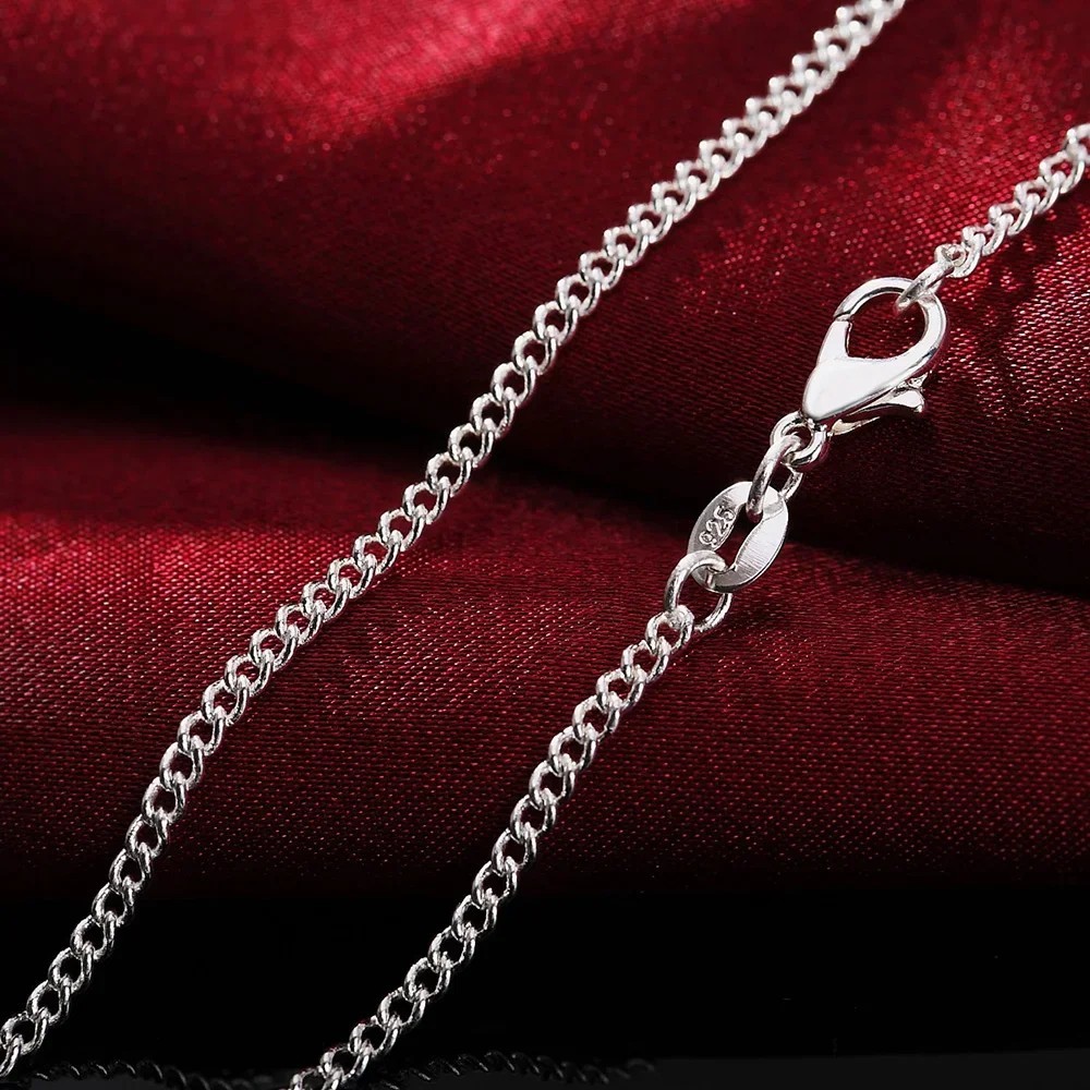 Genuine 925 Sterling Silver Curb Chain Necklace Lobster Clasp 16