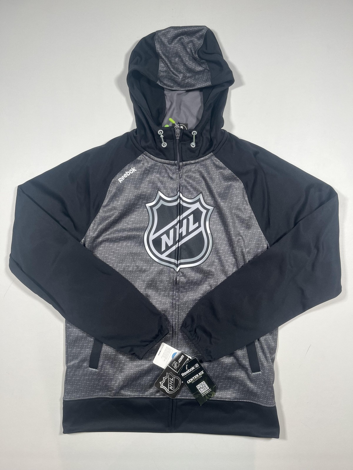 New NHL Shield Hoodie Sweatshirt Mens Small Gray NHL Hockey Reebok Center Ice