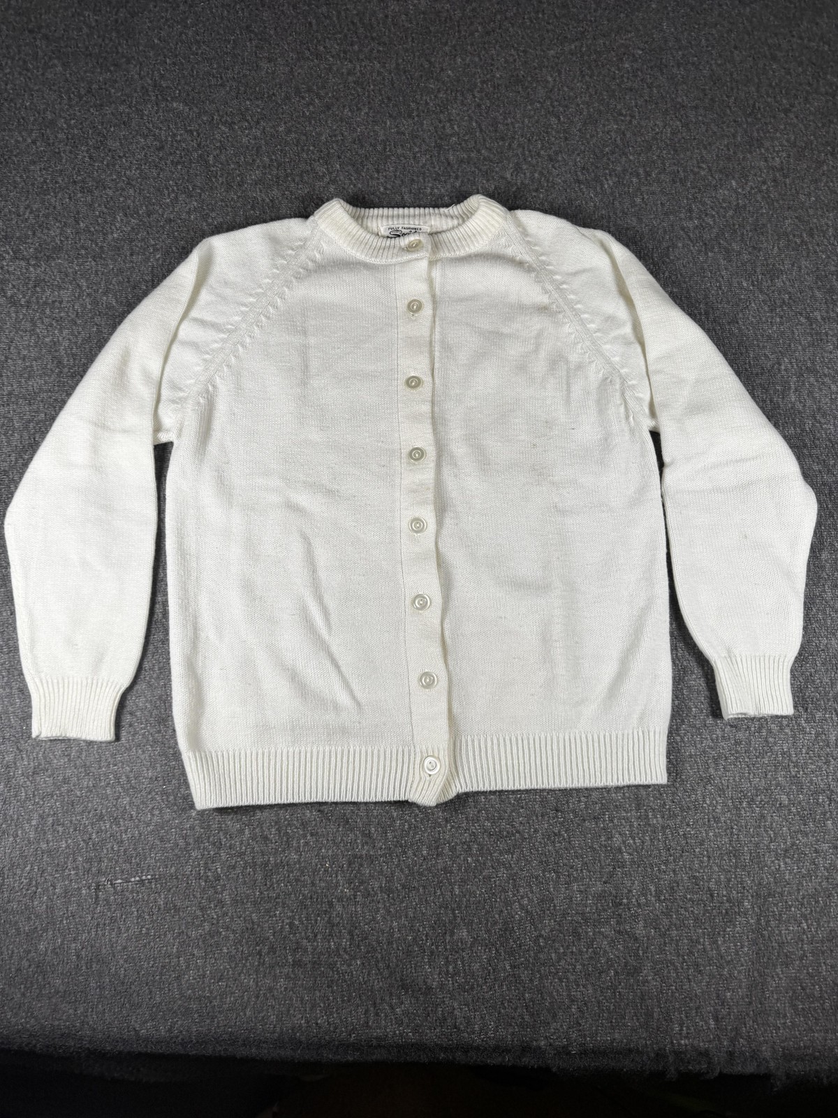 Vintage Society Sweater Womens 40 White Cardigan Knit Acrylic Button Front