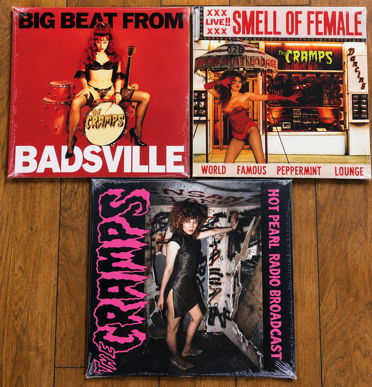 The Cramps Lot of 3 Vinyl LP Records Big Beat Smell Female Hot Pearl Live LP The Cramps Lot of 3 Vinyl LP Records Big Beat Smell Female Hot Pearl Live LP