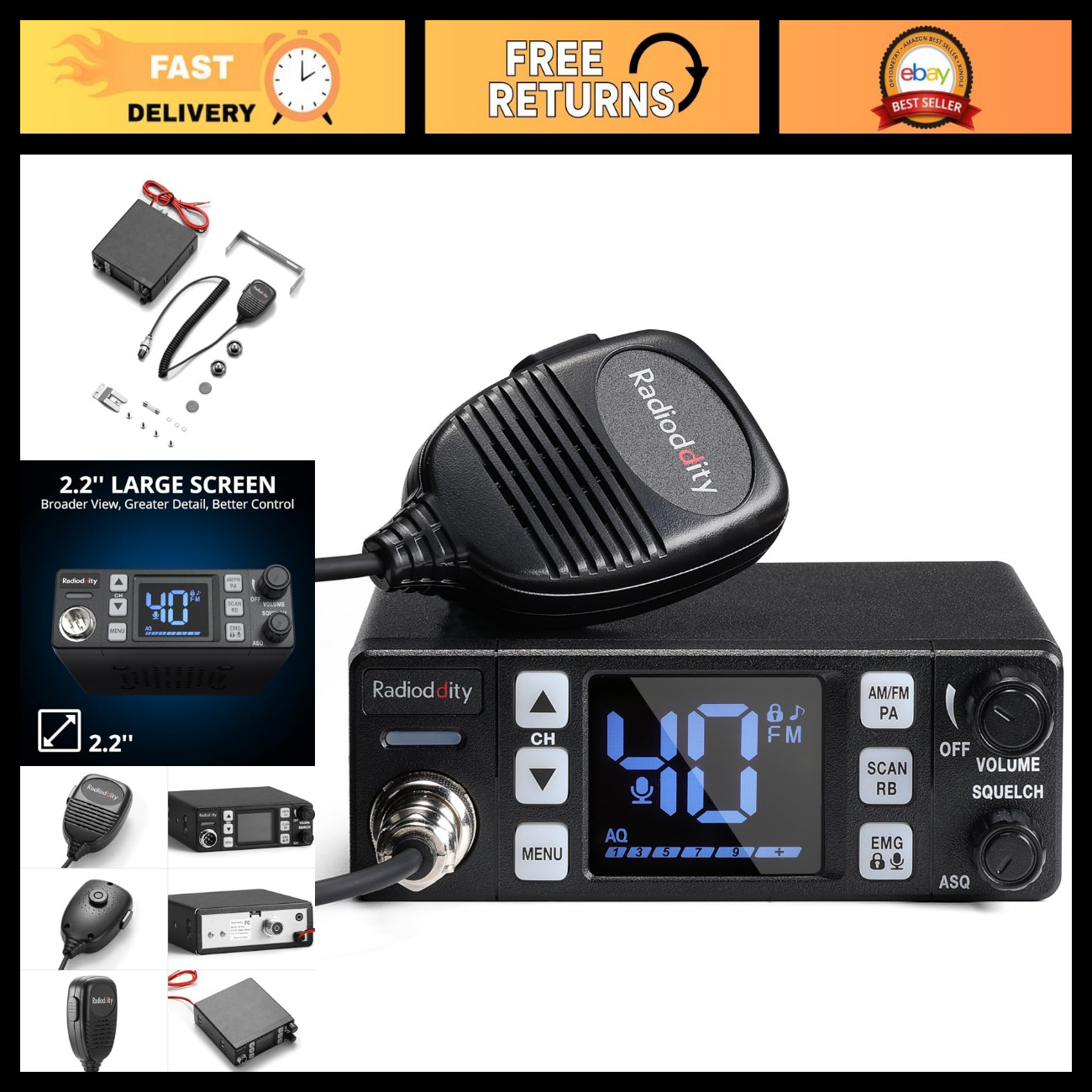 40-Channel CB Radio AM/FM/PA, 4W Power, VOX Function, Compact Design 40-Channel CB Radio AM/FM/PA, 4W Power, VOX Function, Compact Design