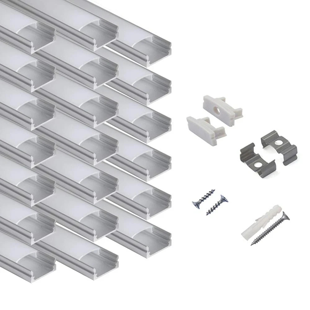 20-Pack 6.6ft/ 2Meter U Shape LED Aluminum Channel System with Milky Cover, E...