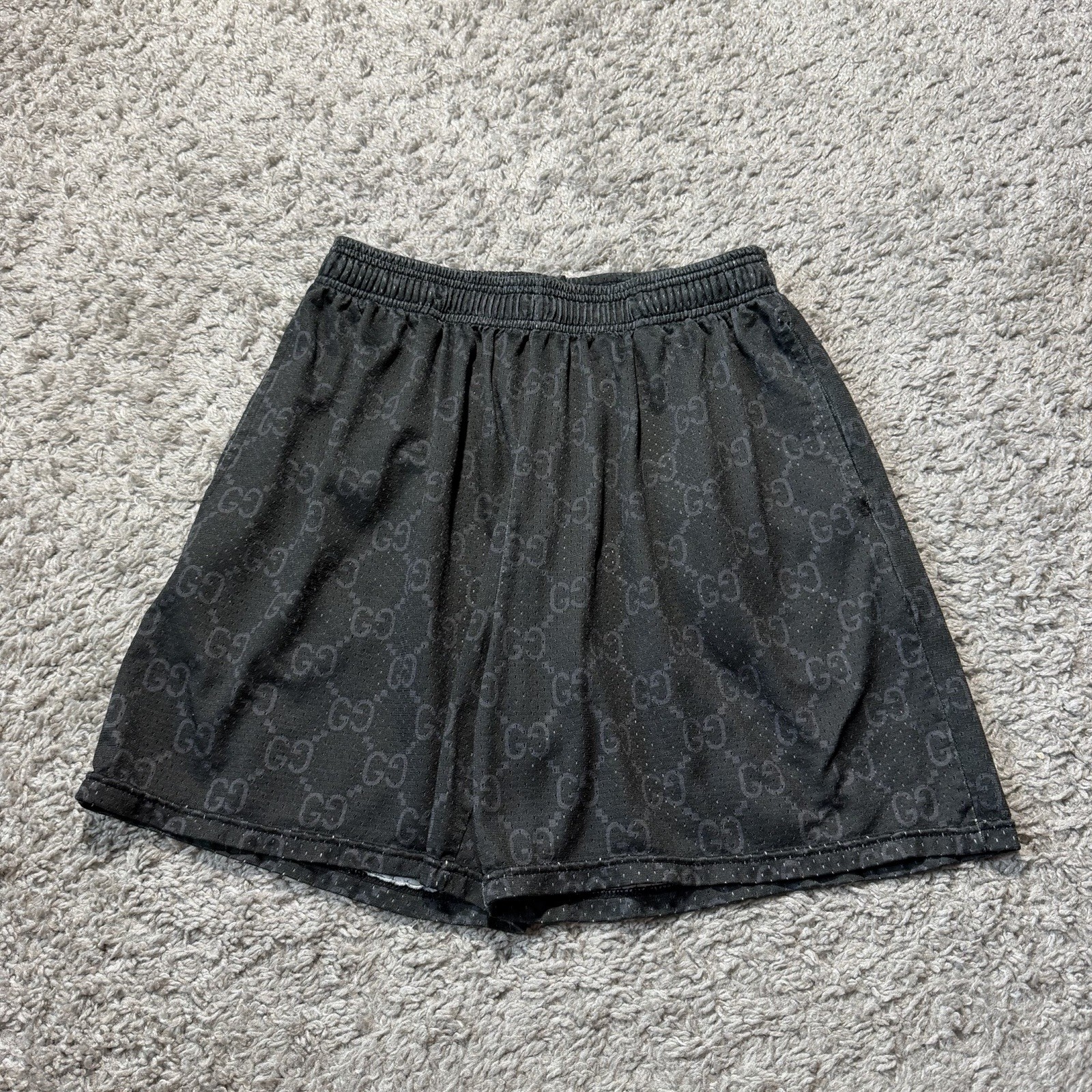 Off-Brand Designer Mesh Shorts Medium Black GG Chain Pattern Gym Black Off-Brand Designer Mesh Shorts Medium Black GG Chain Pattern Gym Black