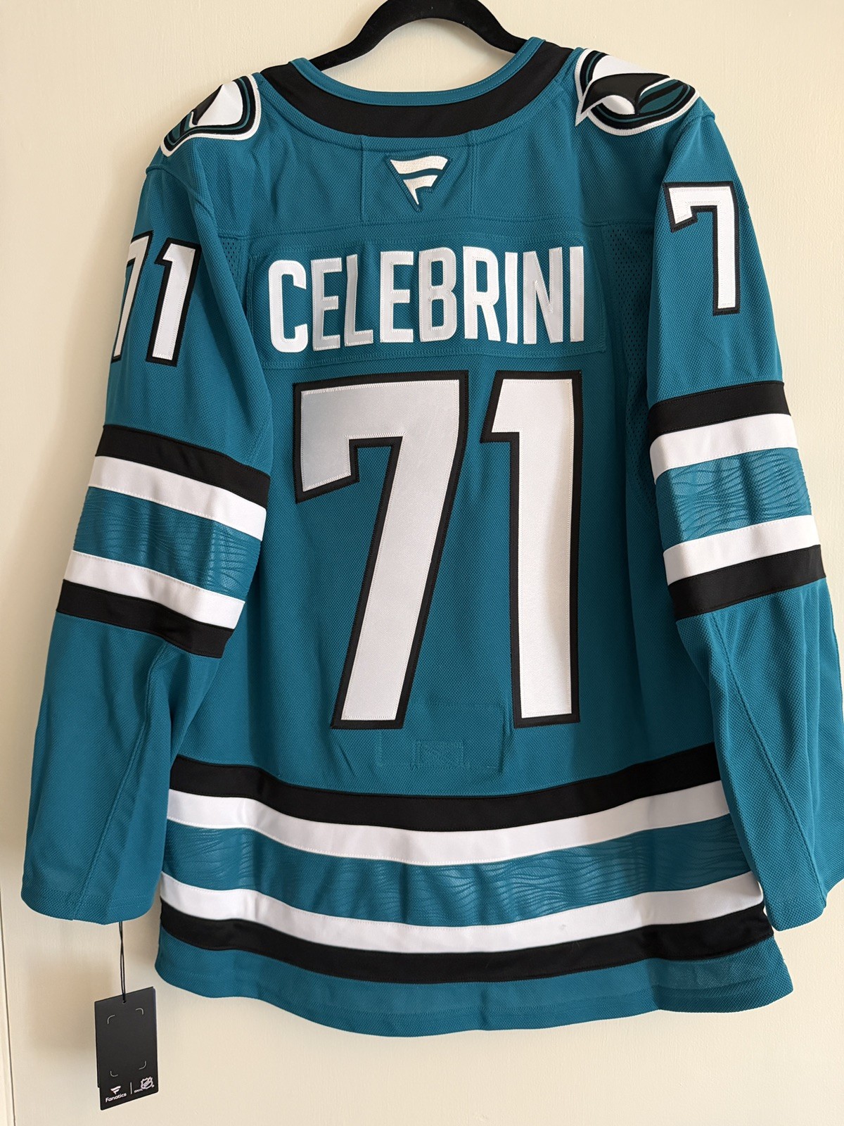 NWT San Jose Sharks Macklin Celebrini Fanatics Premium Home Jersey 46 Small NWT San Jose Sharks Macklin Celebrini Fanatics Premium Home Jersey 46 Small