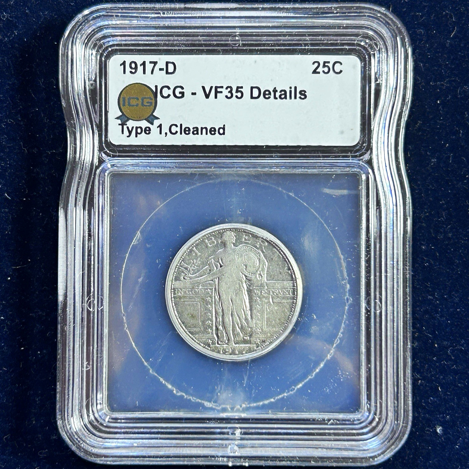 1917-D Standing Liberty Quarter 25C Type 1, ICG VF35 Details Cleaned 1917-D Standing Liberty Quarter 25C Type 1, ICG VF35 Details Cleaned