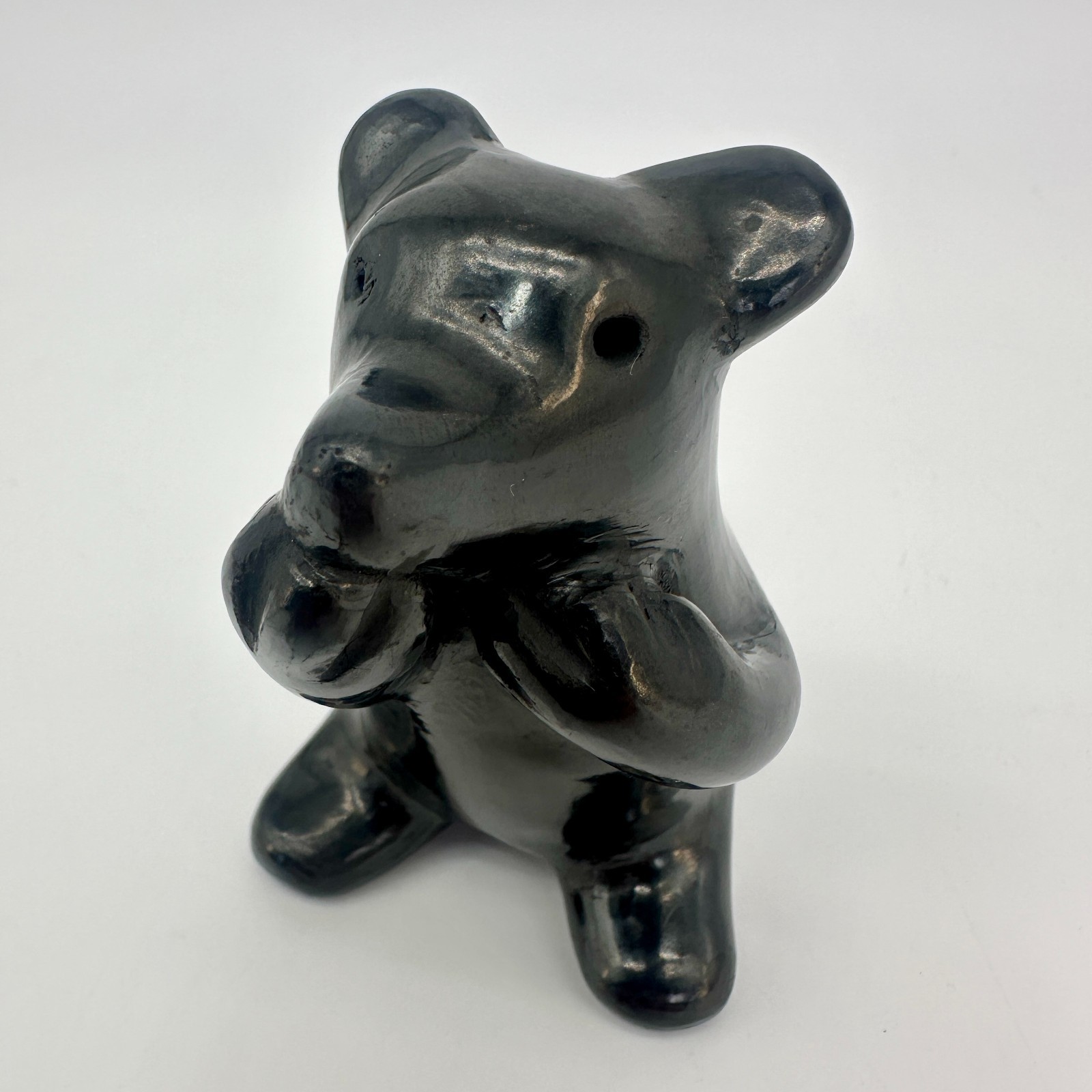 JULIA MARTINEZ Santa Clara Pueblo Blackware Bear Figurine Signed 3.5\