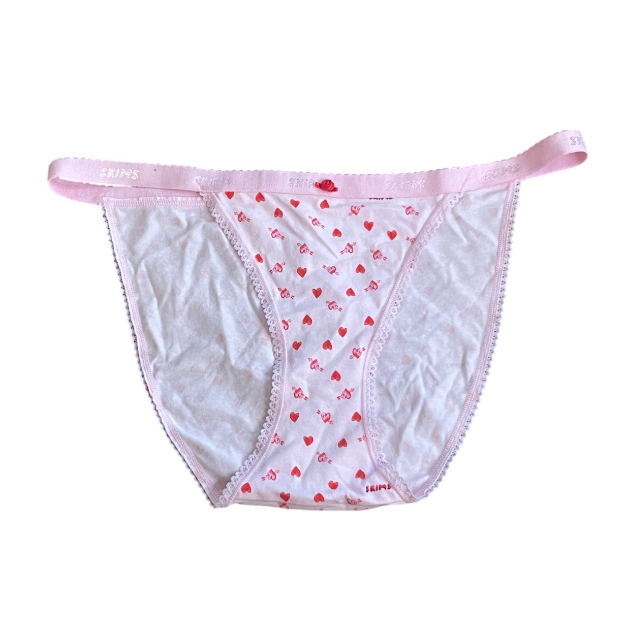 New SKIMS COTTON PICOT LOGO STRING BIKINI Valentines Pink Hearts Print Panties M New SKIMS COTTON PICOT LOGO STRING BIKINI Valentines Pink Hearts Print Panties M