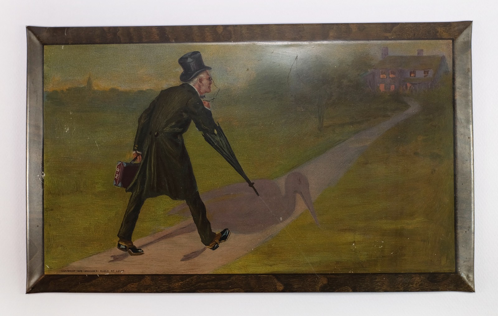 1915 Anheuser-Busch Malt-Nutrine Drink Dr. Stork Advertising Antique Tin Sign