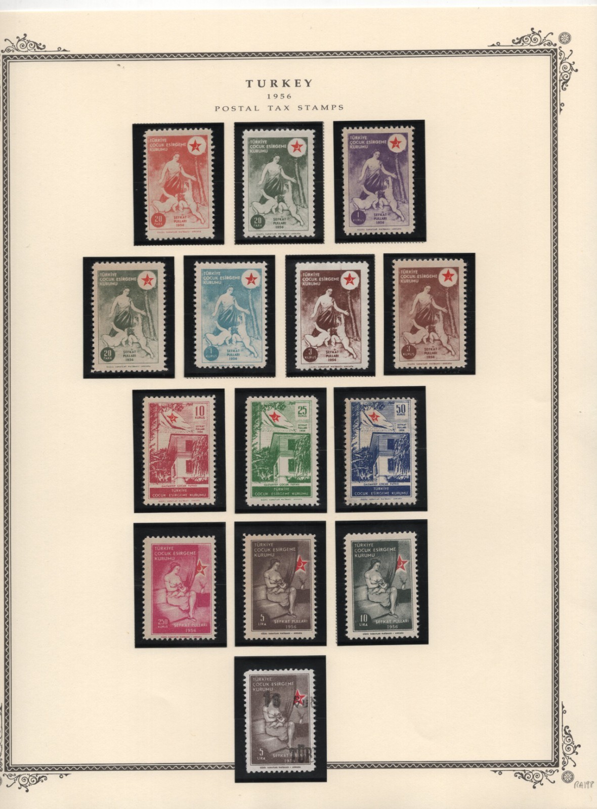 Turkey Postal Tax Stamps 1954-1958 Collection Of 90 Stamps Mostly Complete Sets