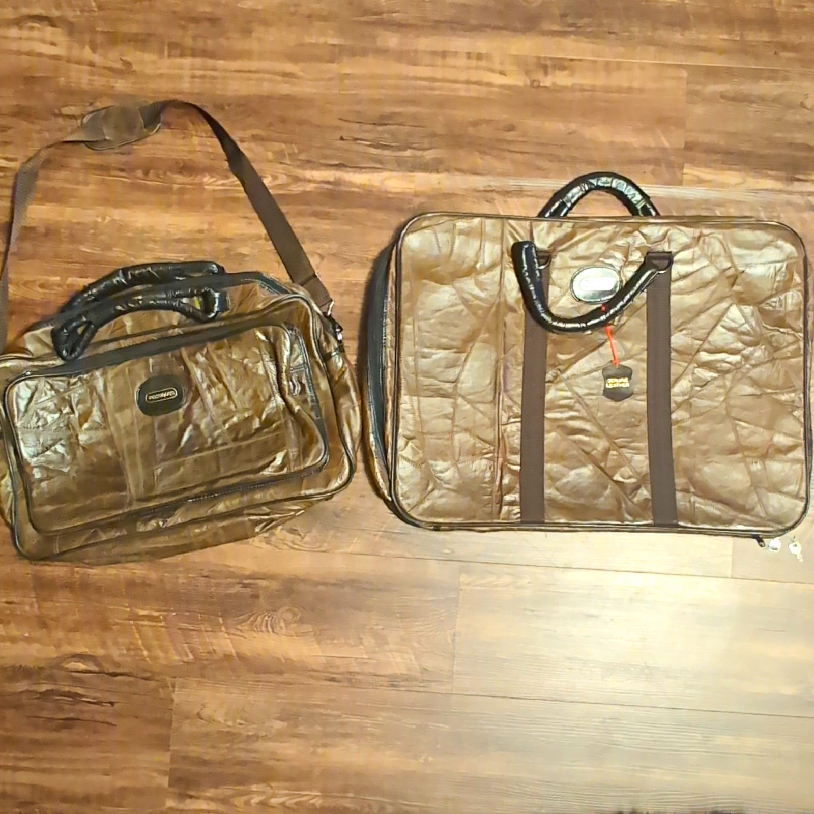 Vintage Potomac Genuine Leather Travel Bag Set Brown Lockable w/ Key & Lock Vintage Potomac Genuine Leather Travel Bag Set Brown Lockable w/ Key & Lock