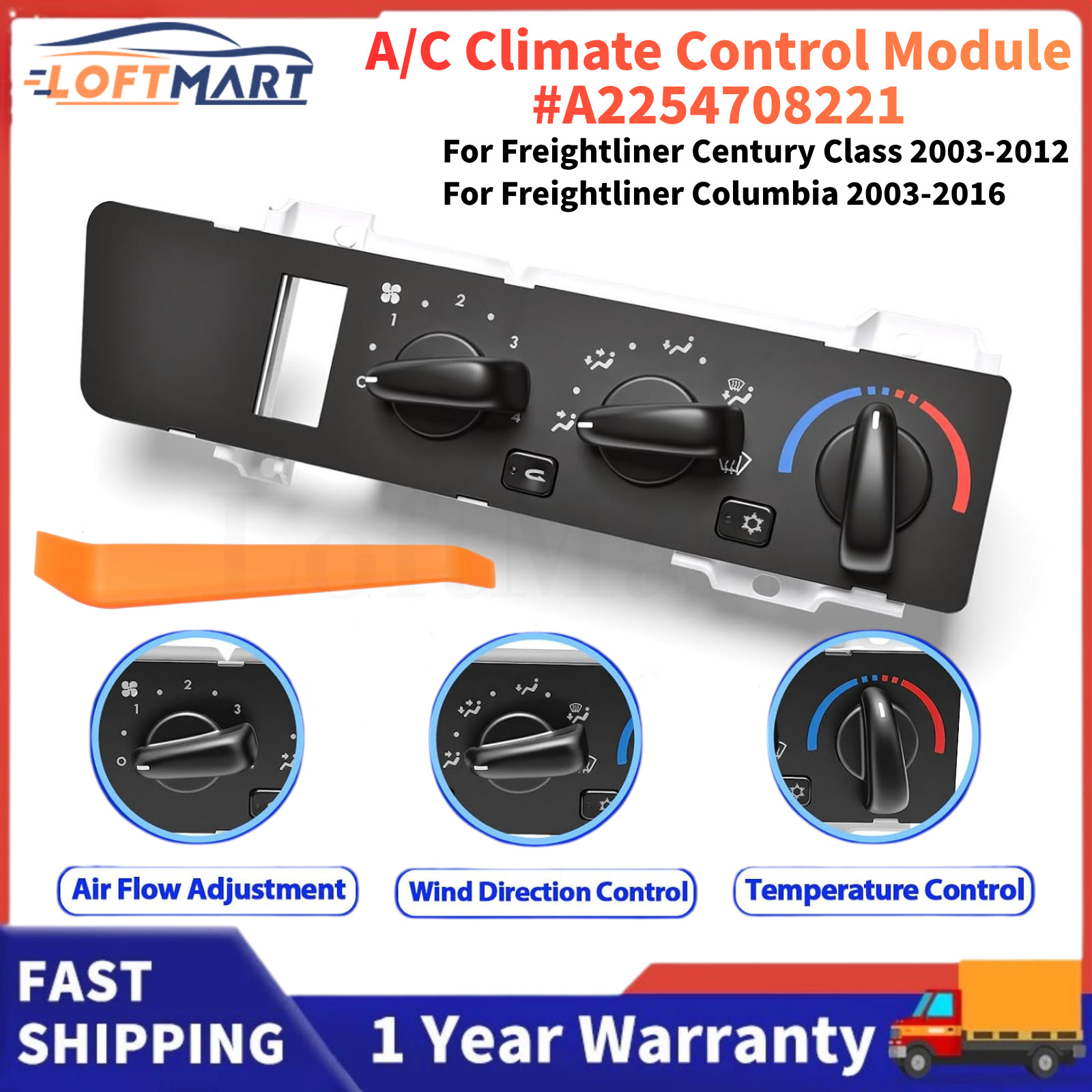 A/C HVAC Temp Control Panel For Freightliner CENTURY CLASS 2003-2012 A2254708221 A/C HVAC Temp Control Panel For Freightliner CENTURY CLASS 2003-2012 A2254708221
