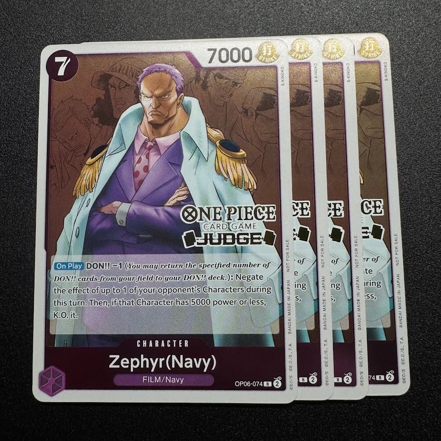 4x One Piece Card Game Zephyr Navy OP06-074 Tournament Judge Pack Promo English 4x One Piece Card Game Zephyr Navy OP06-074 Tournament Judge Pack Promo English