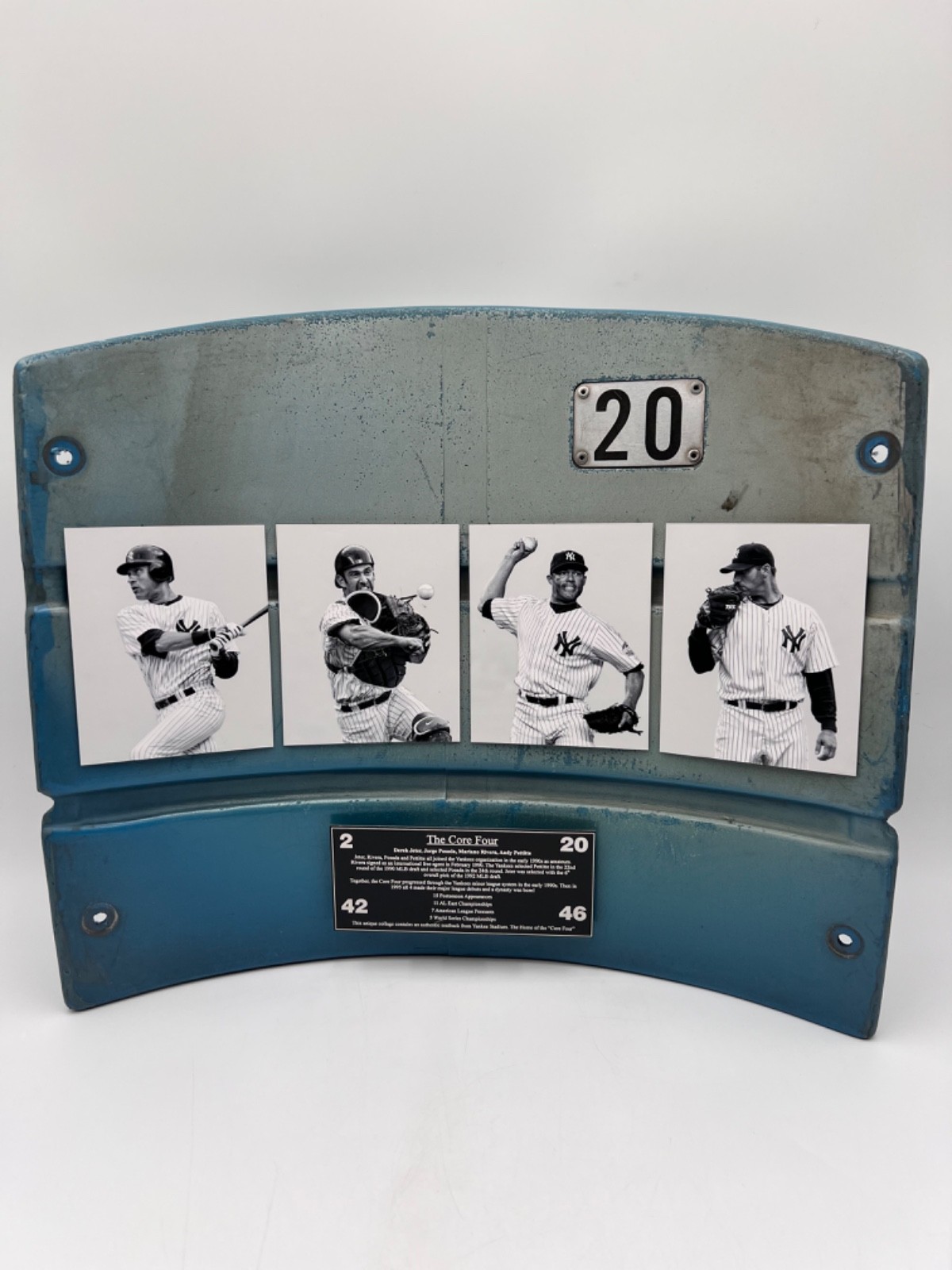 NY Yankees Core Four Stadium Seatback Jeter Rivera Pettitte Posada Steiner COA