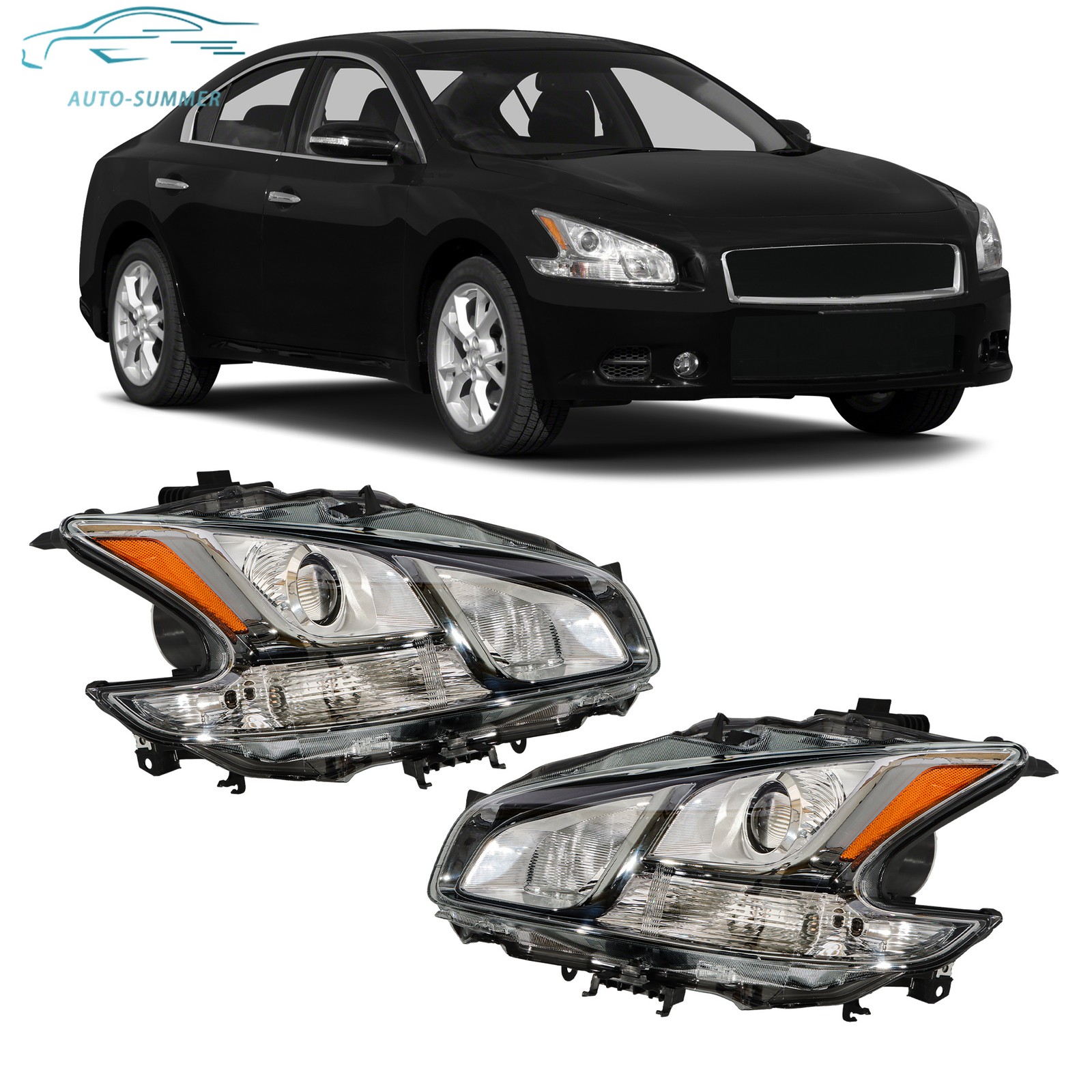 Headlight For 2009-2011-2014 Nissan Maxima Clear Light Gray Left+Right HID/Xenon