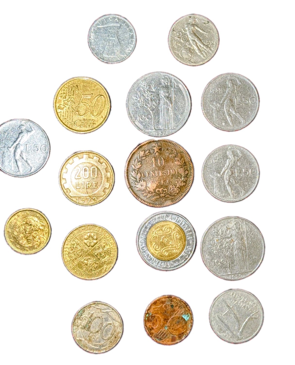 Vintage Italian Coin Lot (16 Coins) - 1866 Kingdom 10 Centesimi, Lira, Euro Cent