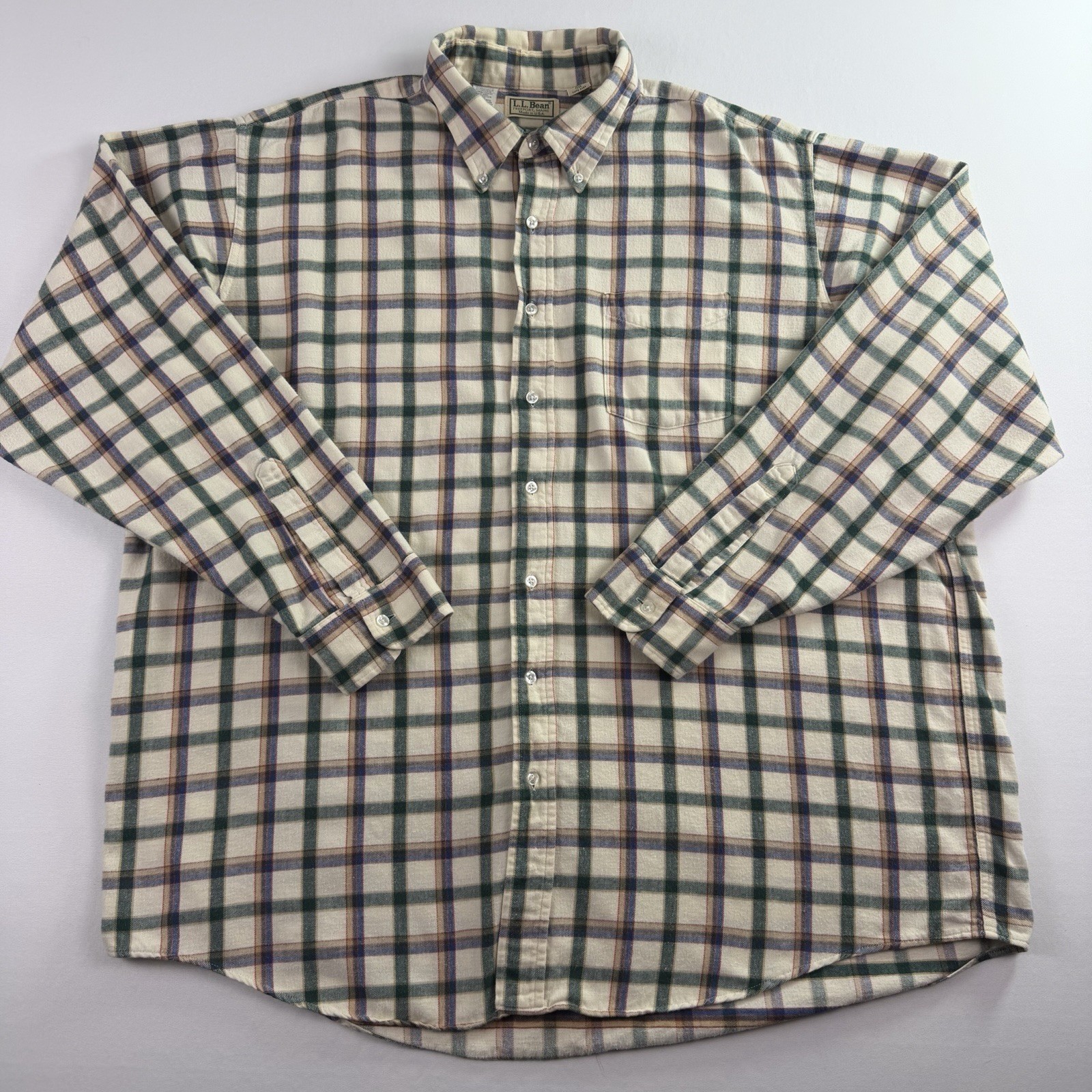 Vtg LL Bean Flannel Button Down Shirt Mens 2XLT Tall Plaid Long Sleeve USA Made