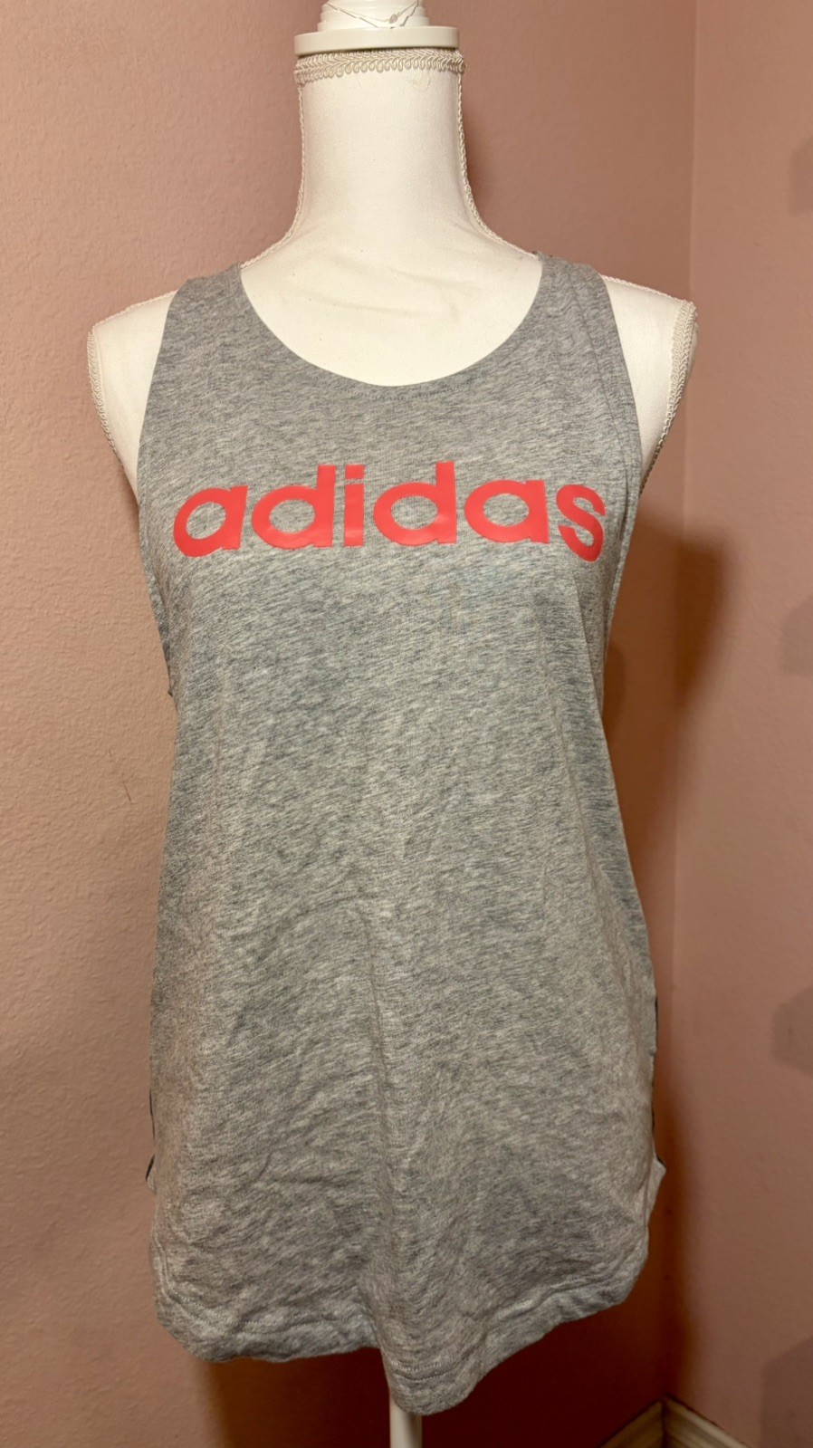 Adidas Gray Essentials Linear Loose Tank Top Womens Medium Logo Gym Workout Yoga