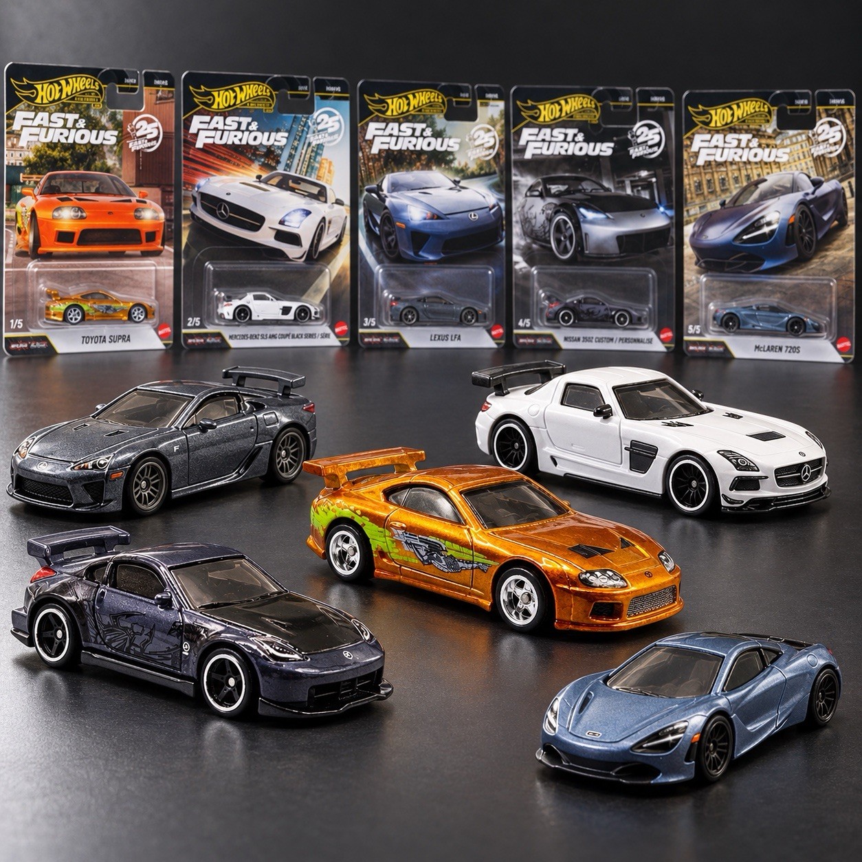 HOT WHEELS FAST & FURIOUS 25TH ANNIVERSARY SET OF 5 SUPRA CHASE PREMIUM