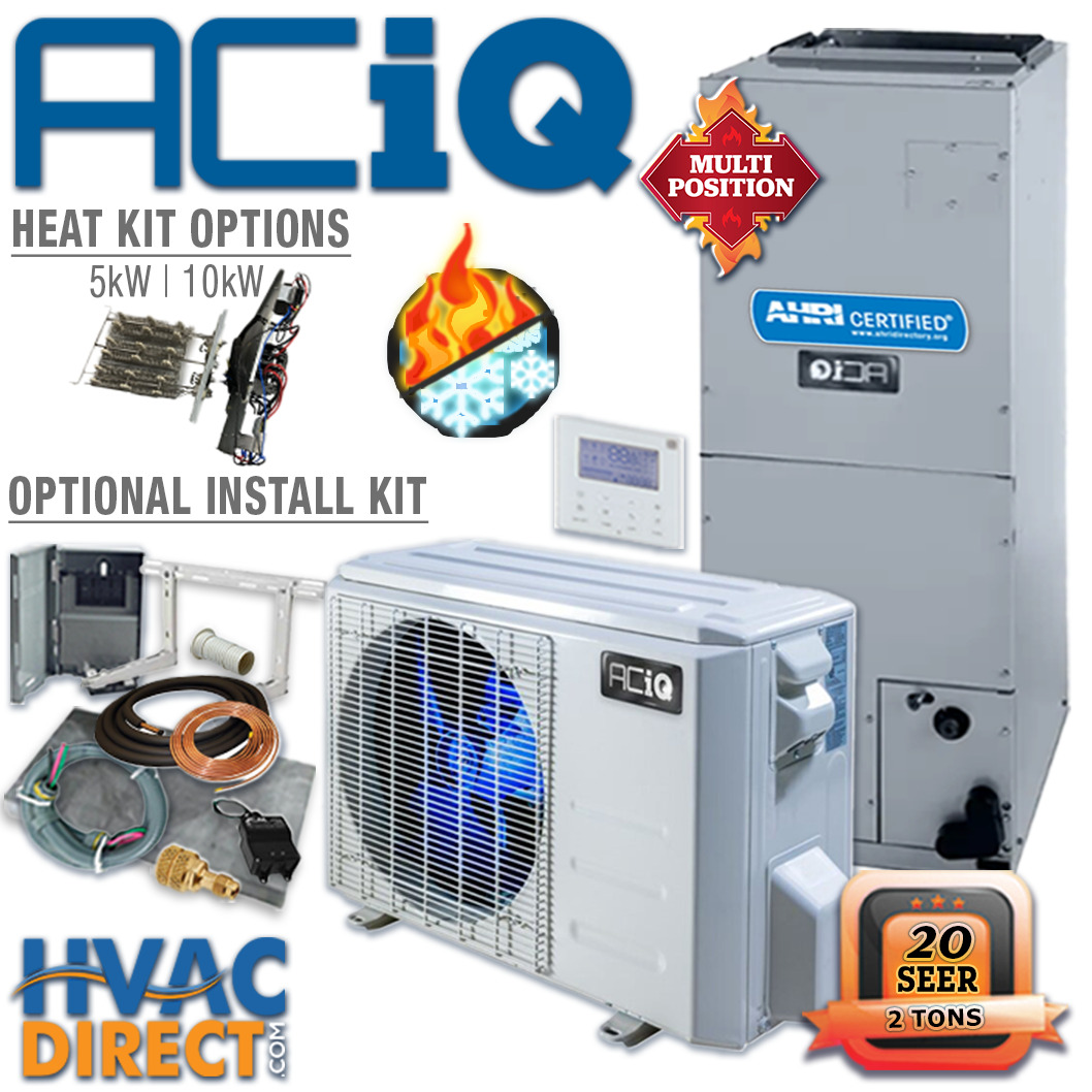 ACiQ 2 Ton Ducted Inverter Heat Pump Split System Central Air Con Kit - 20 SEER