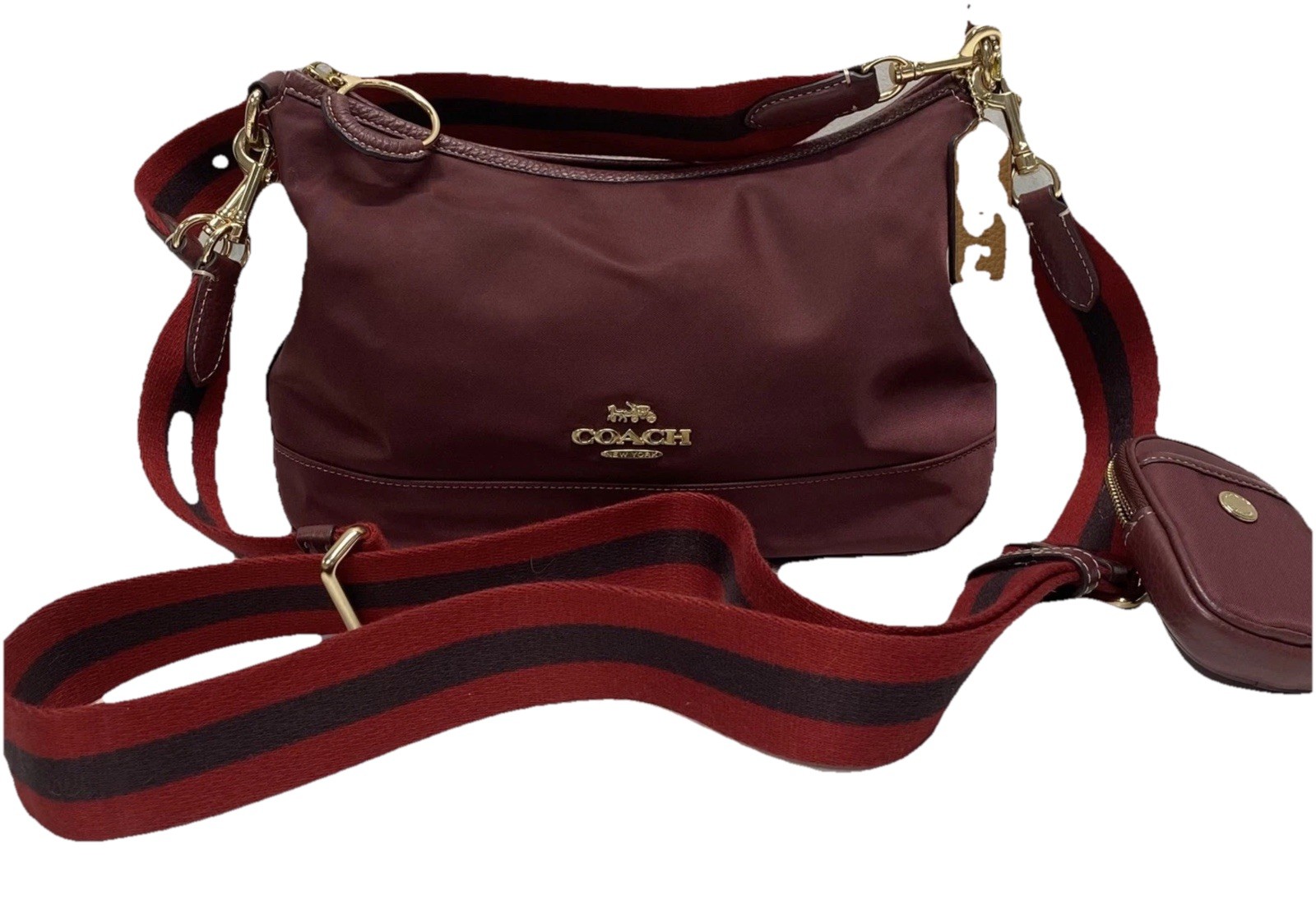 COACH CA205 Ellis Women Maroon Nylon W/Change Pouch Shoulder Handbag Purse COACH CA205 Ellis Women Maroon Nylon W/Change Pouch Shoulder Handbag Purse