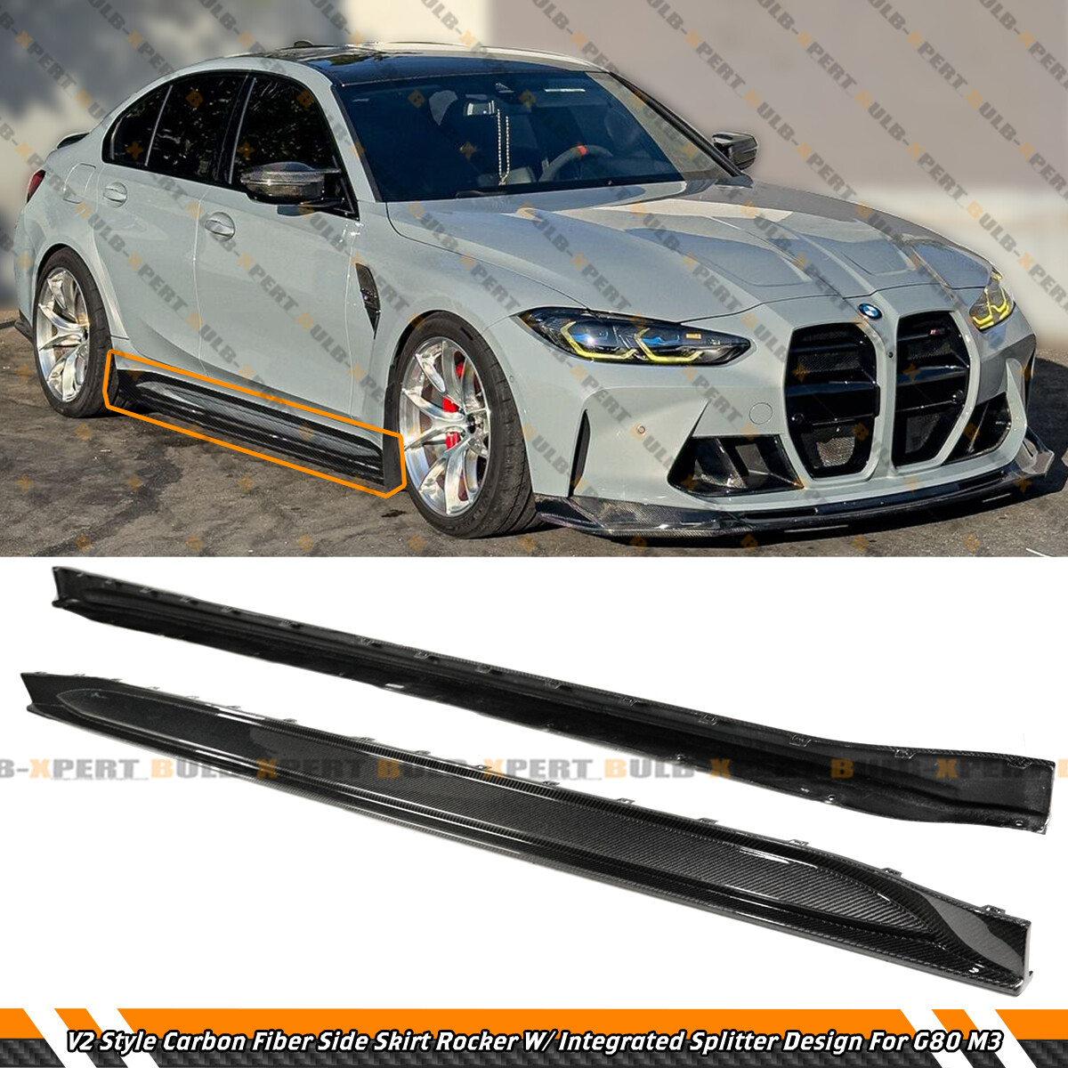 For 2021-26 BMW G80 M3 V2 Carbon Fiber Side Skirt Extension Splitter Replacement