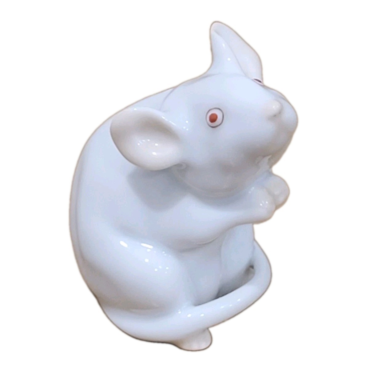 Vintage Herend Hungary White Porcelain Mouse Figurine Red Eyes