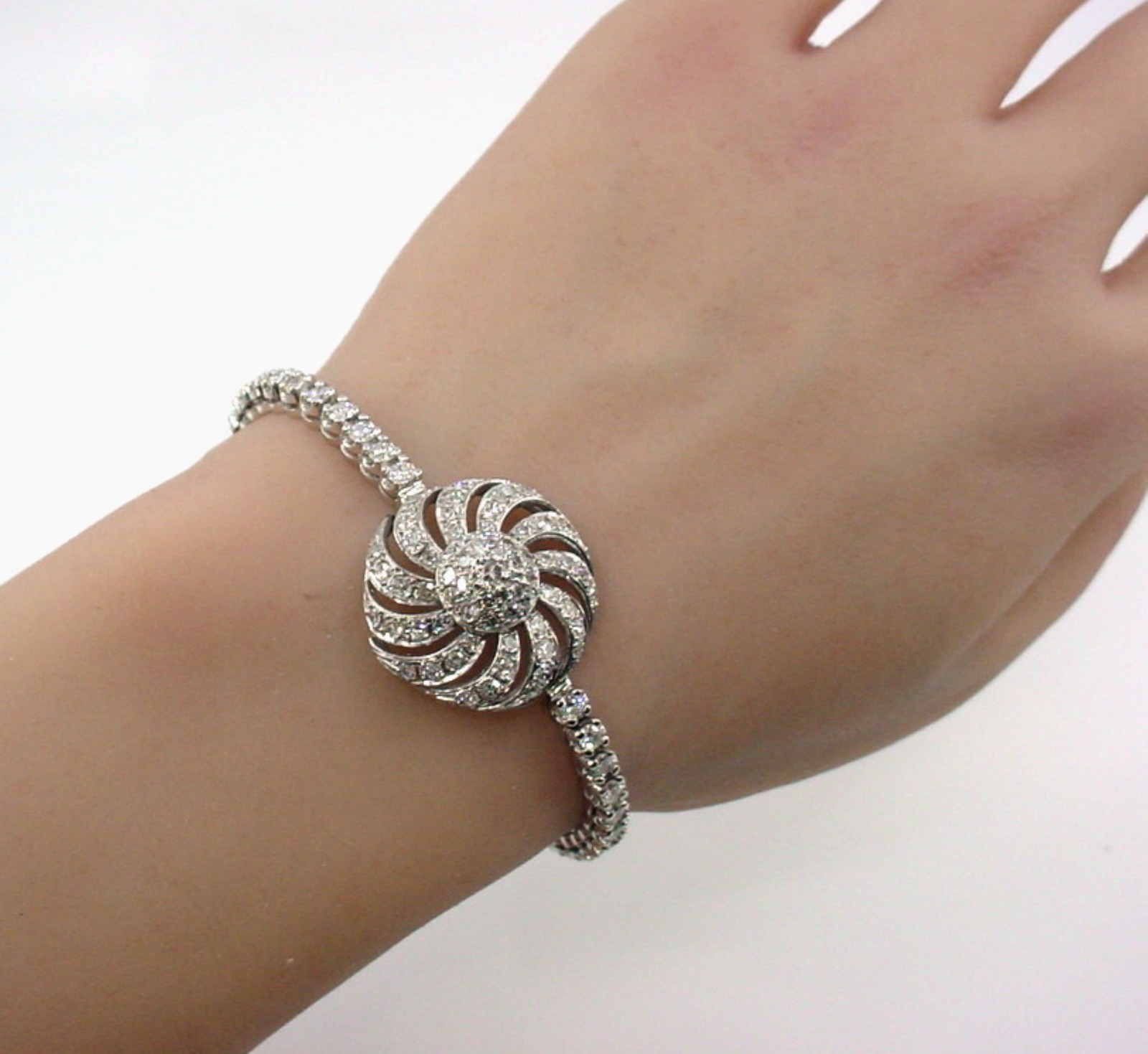 Vintage Platinum 3.00 Ct Diamond Circle 14k Gold Link Bracelet