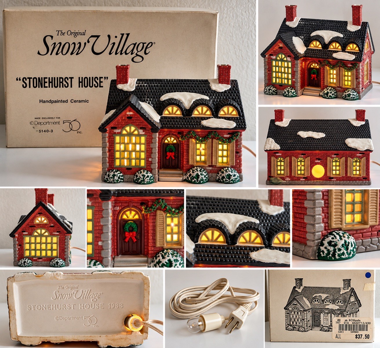 Dept 56 Snow Village Stonehurst House 1988 #51403 Retired Lighted Original Box Dept 56 Snow Village Stonehurst House 1988 #51403 Retired Lighted Original Box