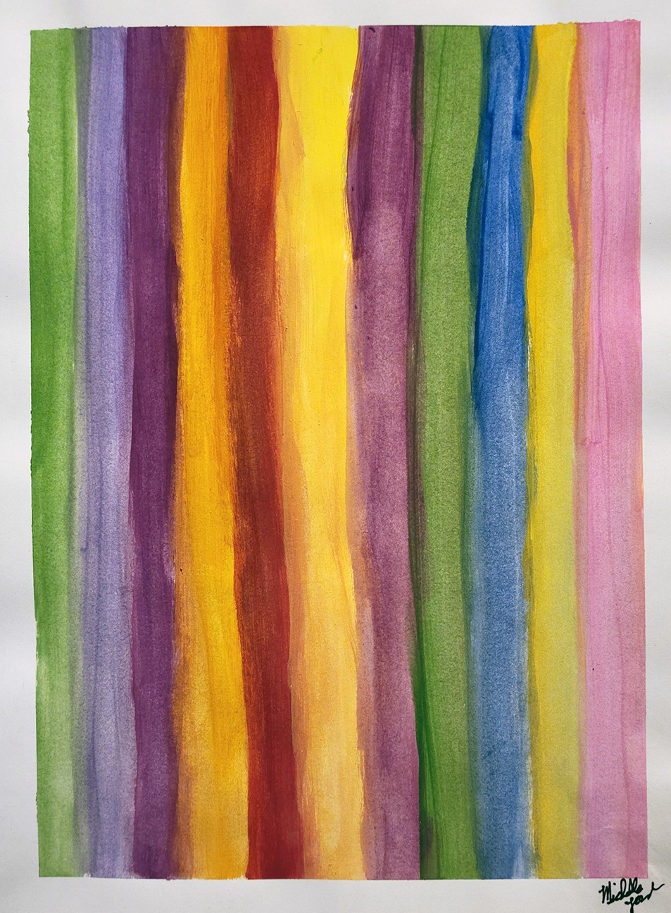 Original Abstract Stripe Painting Mixed Media Rainbow Colorful Modern Art 9 x 12