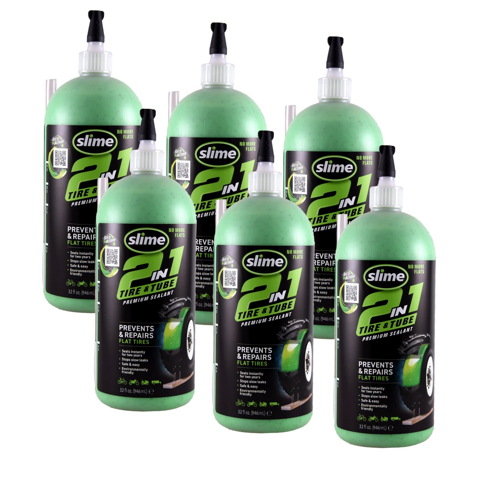 Slime 10194-6PK 2-in-1 Tire & Tube Sealant Puncture Repair 32 oz - 6pk