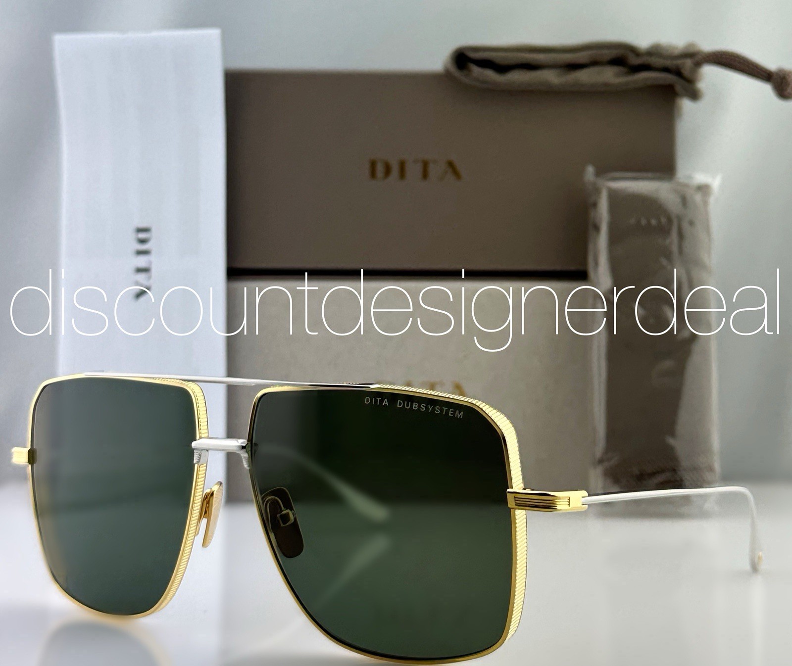 DITA Dubsystem Sunglasses Gold Silver Green AR Square DTS157-A-01 63mm NEW