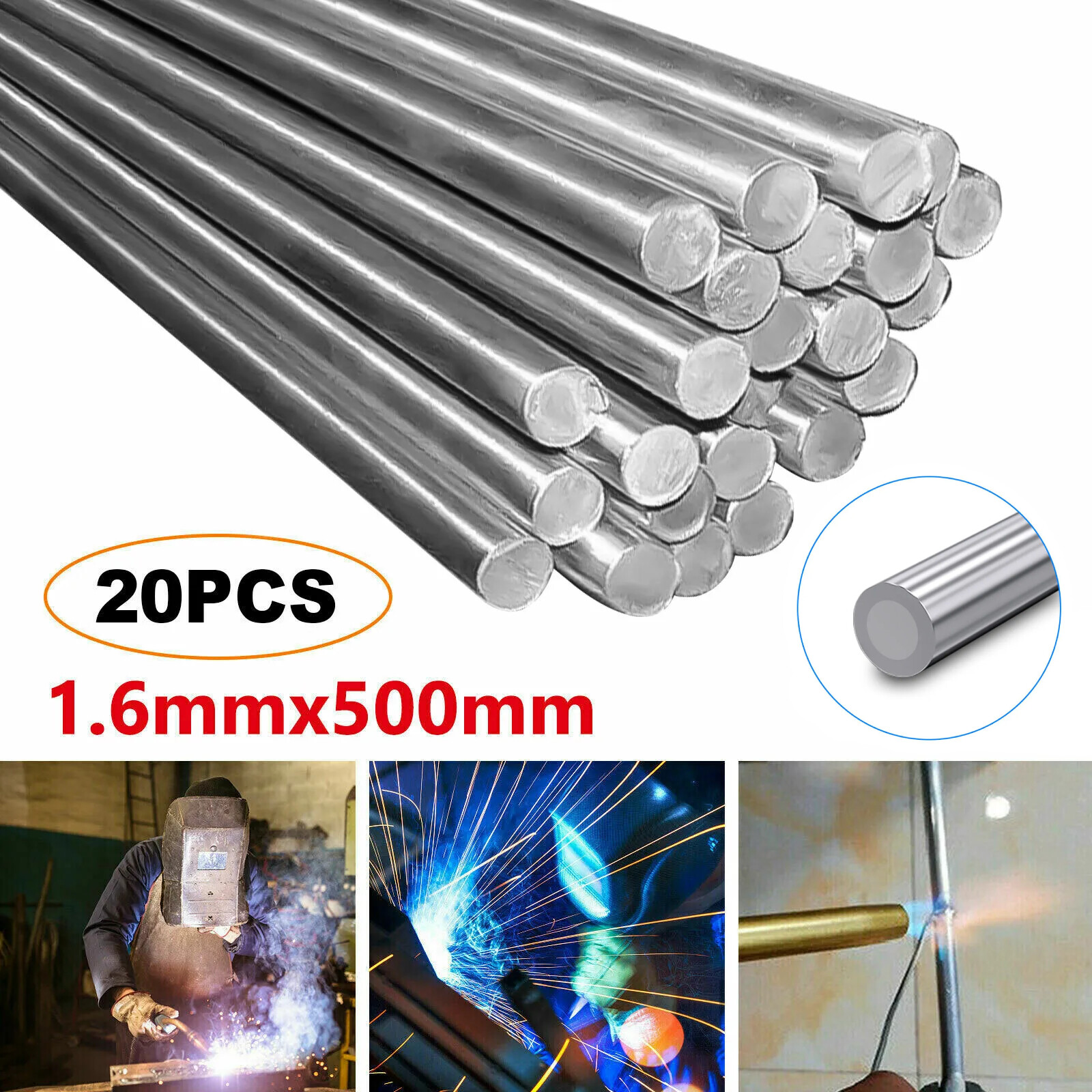 Easy Melt Welding Rods Low Temperature Aluminum Wire Brazing 20pcs - 1.6mm*500mm Easy Melt Welding Rods Low Temperature Aluminum Wire Brazing 20pcs - 1.6mm*500mm