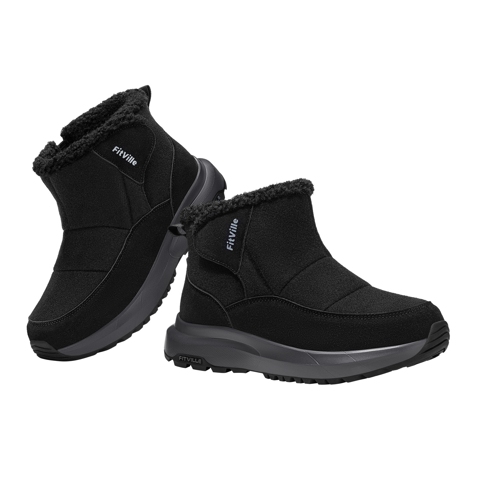 FitVille Women's Wide Diabetic Winter Snow Boots Fur Lined Warm Ankle Boots