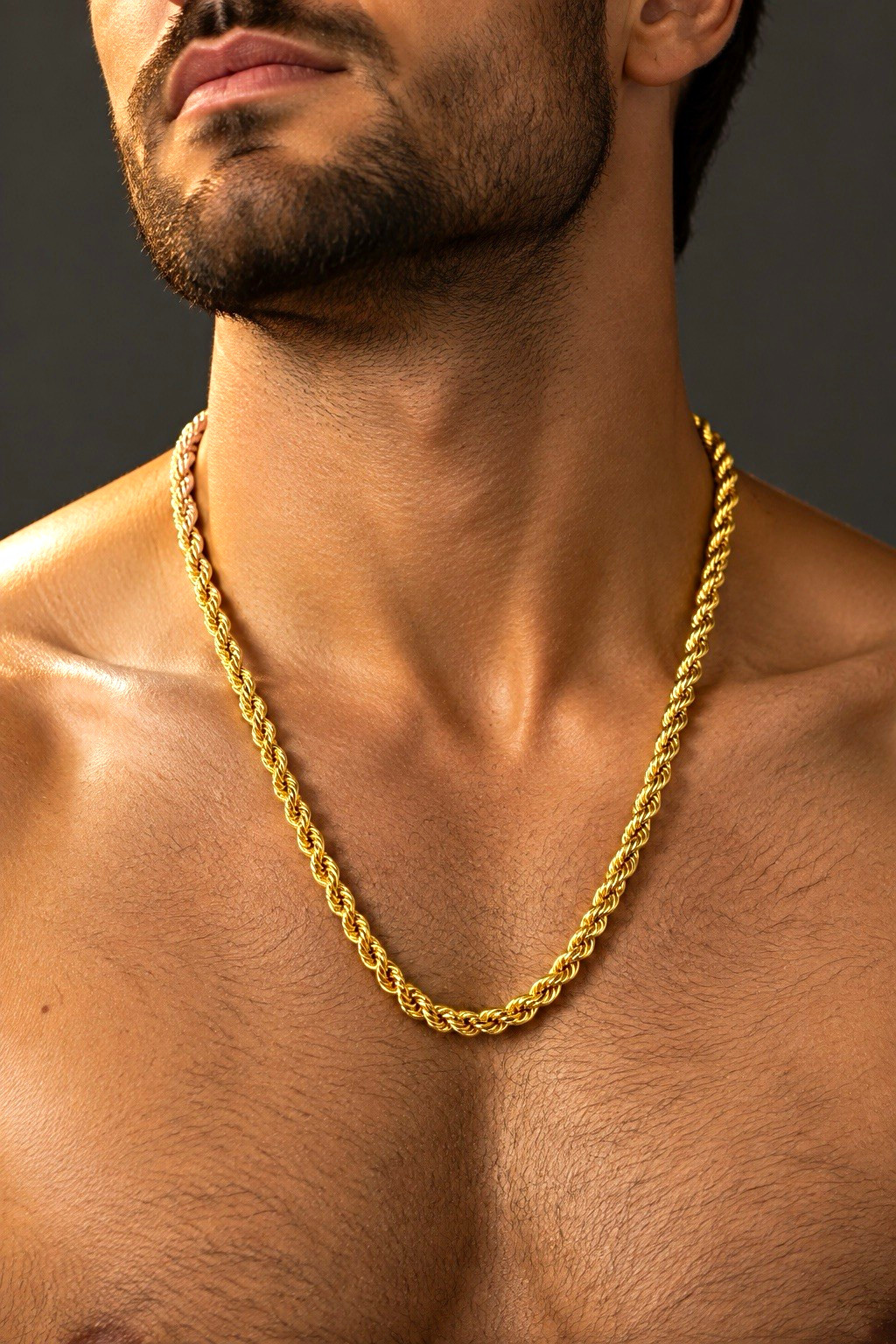 18K Italian Gold-Filled Stainless Steel Rope Chain Necklace 21” 6 mm wide unisex