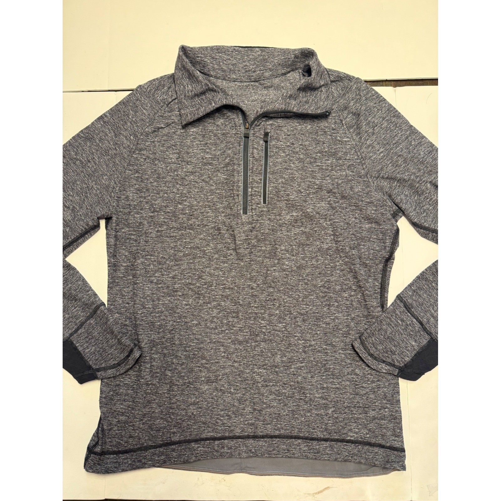 Lululemon Mens Half Zip Pullover Gray Space Dye Athletic Running Shirt Thumbhole