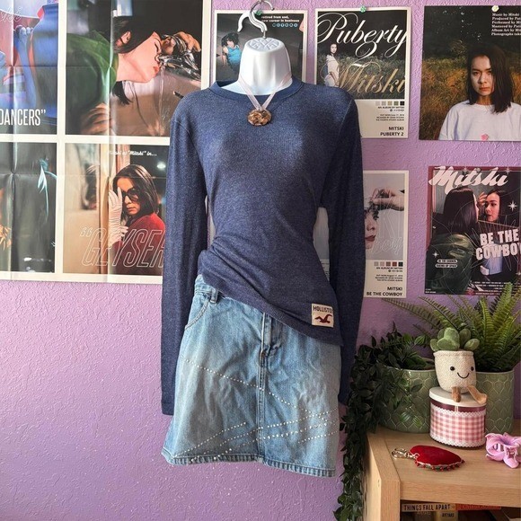 Hollister Navy Blue Waffle Knit Thermal Long Sleeve Top Size Small Hollister Navy Blue Waffle Knit Thermal Long Sleeve Top Size Small