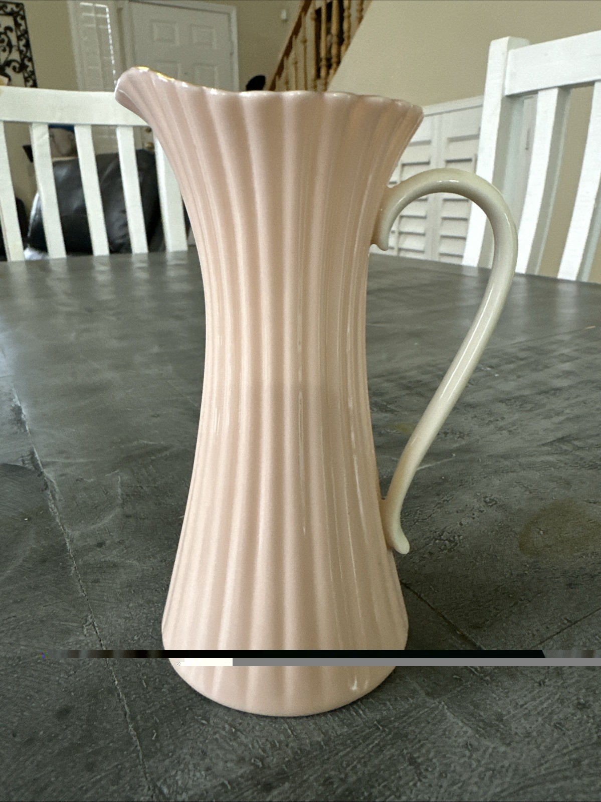 Vintage Lenox 5.5” T Pastel Pink Fluted Pitcher with 24K Gold Trim Vintage Lenox 5.5” T Pastel Pink Fluted Pitcher with 24K Gold Trim