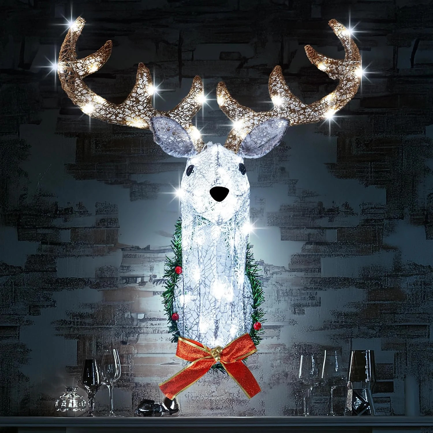 Lighted Christmas Wall Decoration Reindeer Head, 32 Lighted Christmas Wall Decoration Reindeer Head, 32