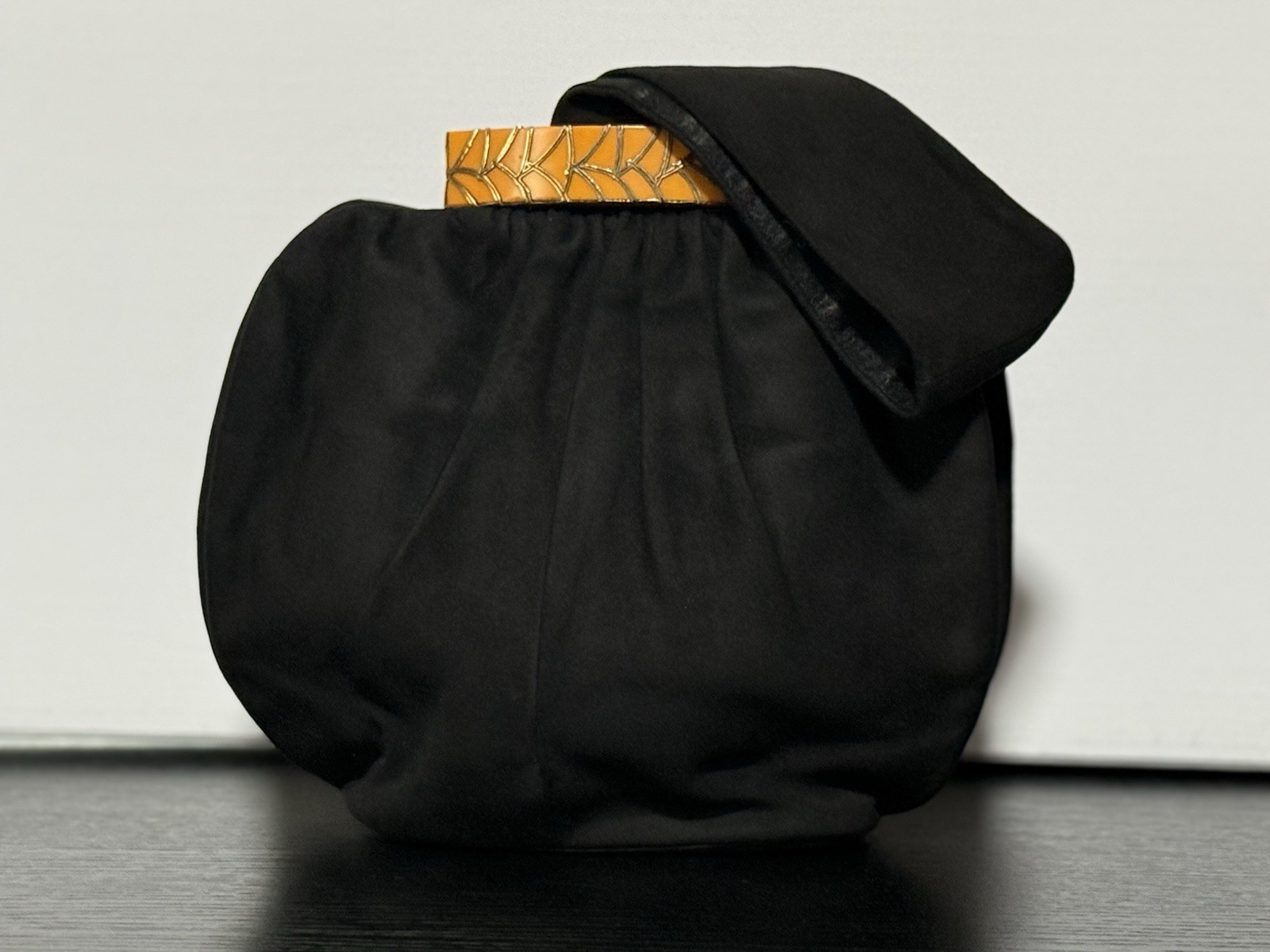 VTG 1940s Cabra Antilopada Black Suede Handbag Argentina Geometric Frame EUC VTG 1940s Cabra Antilopada Black Suede Handbag Argentina Geometric Frame EUC