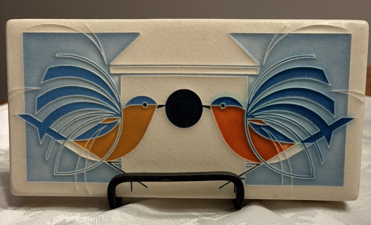 Motawi Tileworks 4x8 tile of Blue Bird “Homecoming” by artist Charley Harper Motawi Tileworks 4x8 tile of Blue Bird “Homecoming” by artist Charley Harper