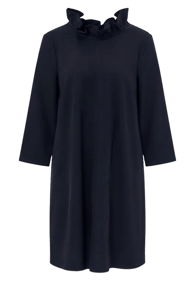 Tuckernuck Daphne Dress Women XXL Navy Blue Ruffle Neck Bow Back NWT