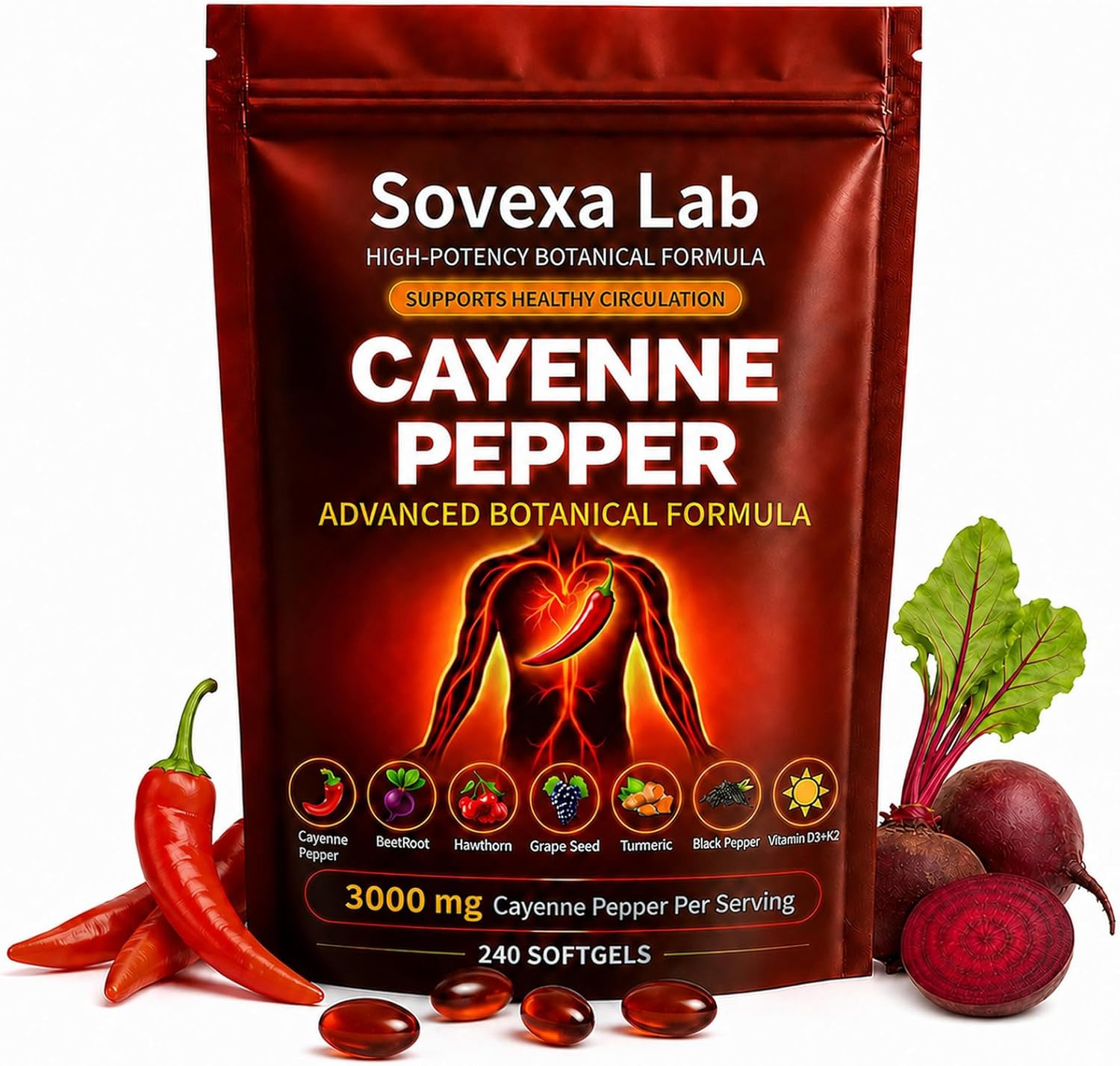 Cayenne Pepper Softgels - 240 Count, Supports Cardiovascular Wellness & Daily Vi Cayenne Pepper Softgels - 240 Count, Supports Cardiovascular Wellness & Daily Vi