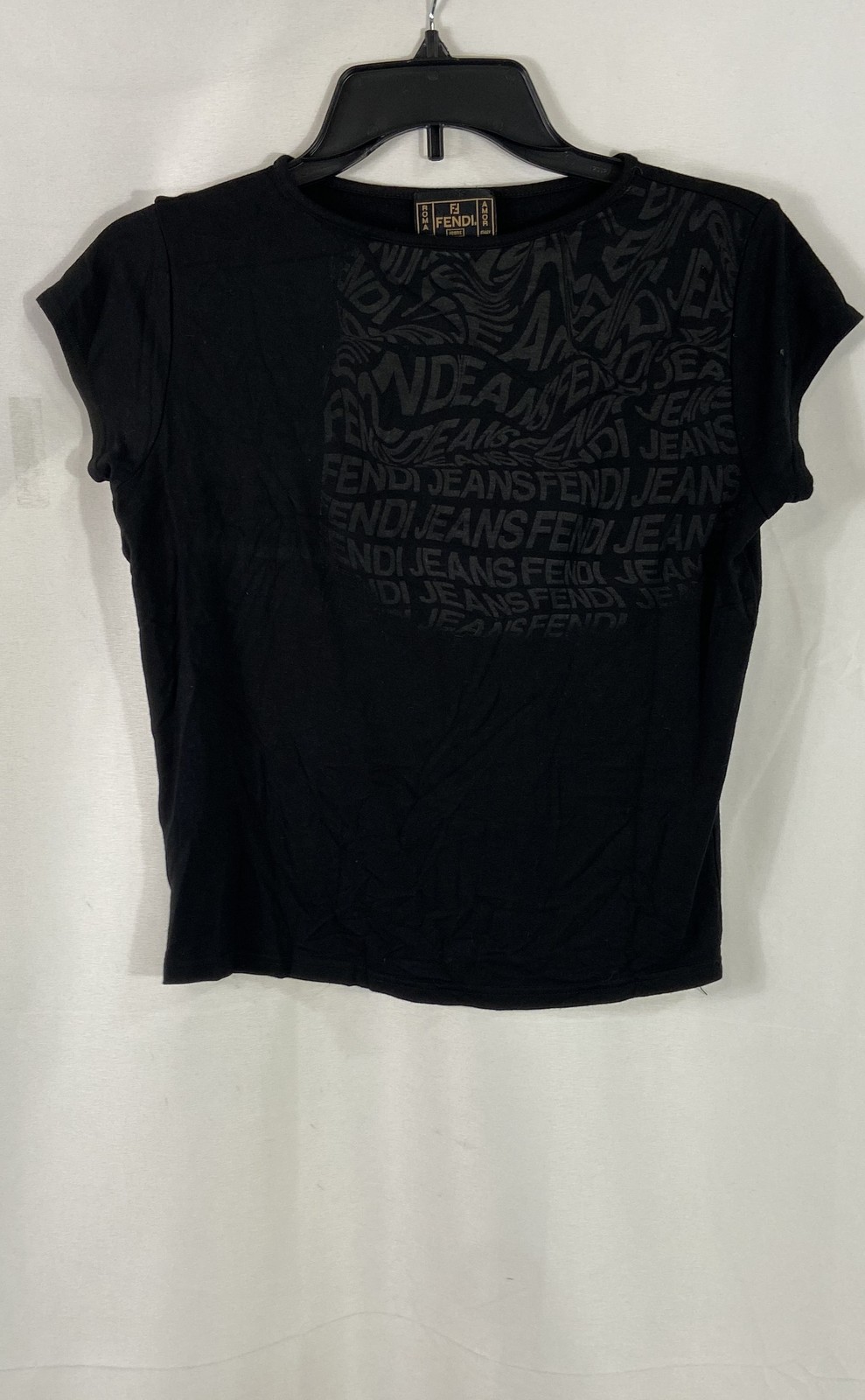 Fendi Jeans Women\'s Vintage 90s All Over Logo T-Shirt Made Italy Sz 44
