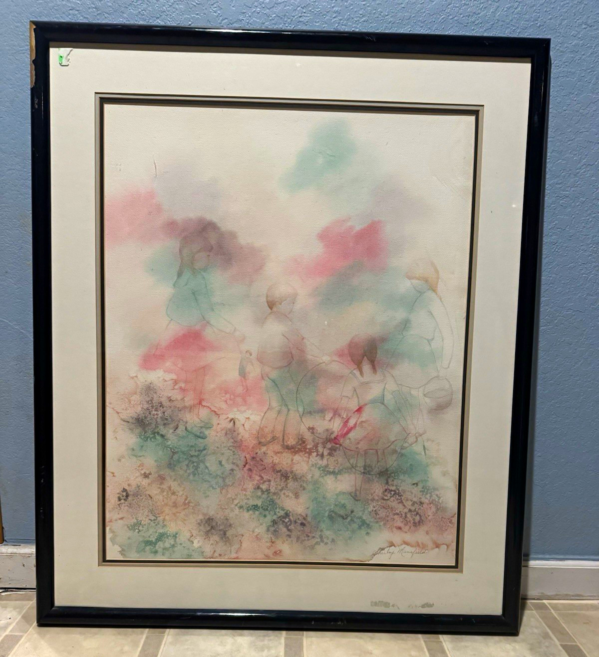 Framed Abstract Pastel Art Print w/ Mat, Black Frame, Large Portrait Framed Abstract Pastel Art Print w/ Mat, Black Frame, Large Portrait